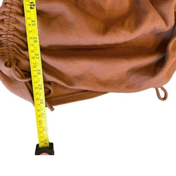 Zara Brown Ruched Drawstring Side Short Sleeve Bodycon Dress Womens L - Picture 4 of 4